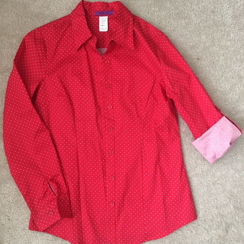 Red Button Down w/Adjustable Sleeves